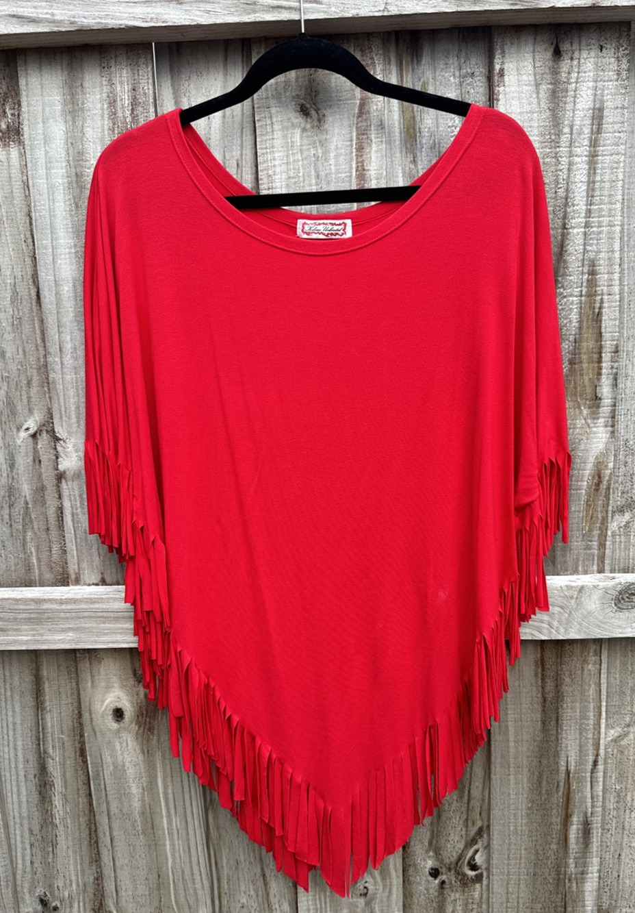 Kokomo Unlimited Vibrant Red Fringe Poncho Top Boho Western Festival One Size